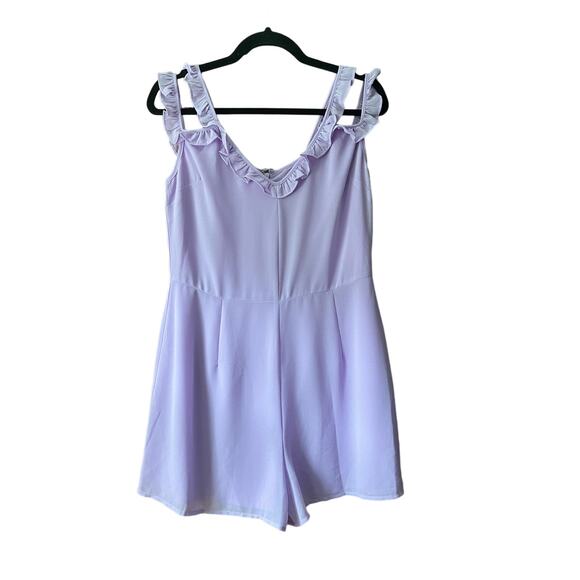 NWT Lea & Viola Women's One Piece Romper Ruffle Straps Lavender Purple Size L - Picture 1 of 11
